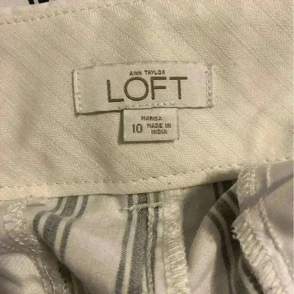 Ann Taylor LOFT white & black striped boyfriend pants with zipper at leg size 10 - Picture 7 of 9